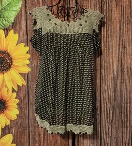 Hagel Faux Chiffon and Loose Knit Blouse